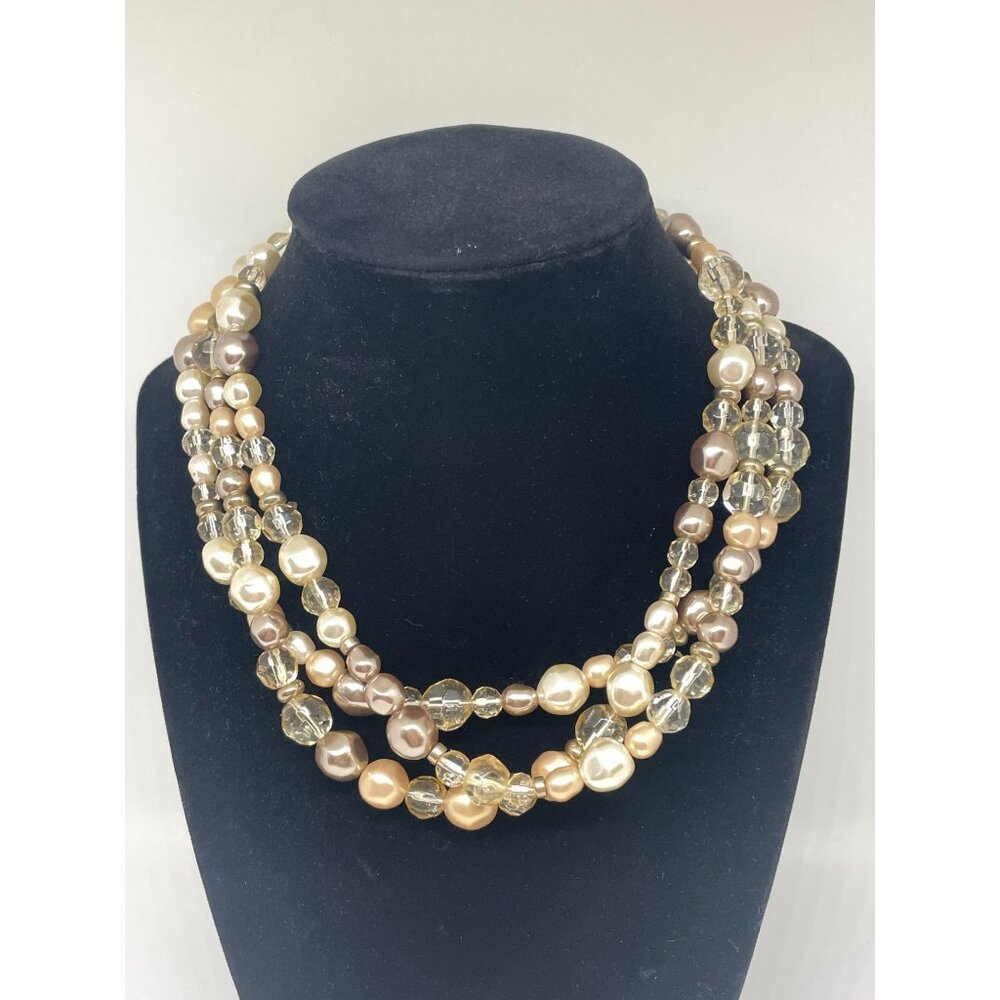 Lauren Conrad Neutral Multi Strand Faux Pearl Beaded Adjustable Necklace Choker - Picture 2 of 5